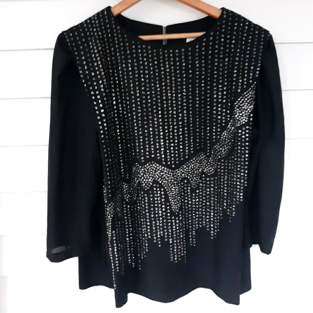 Vintage 80's Good Times Black Sparkle Blouse M/L
